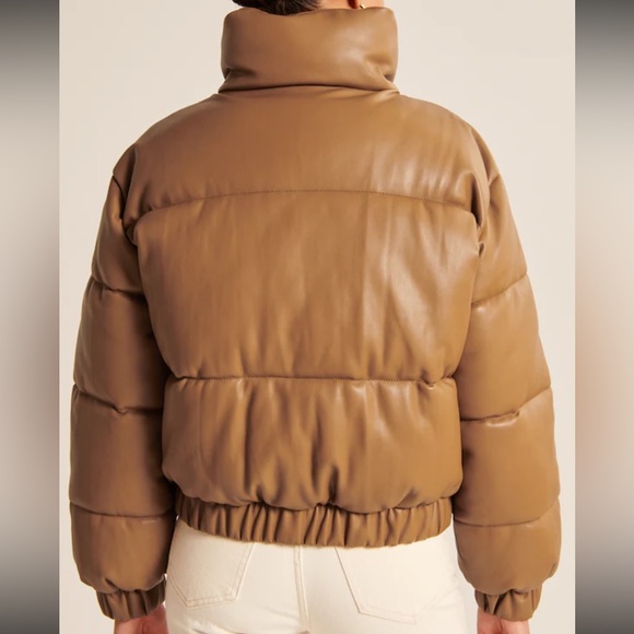 NWT Abercrombie & Fitch Ultra Mini Puffer Camel Vegan Faux Leather Bomber Sz XL - Picture 7 of 13